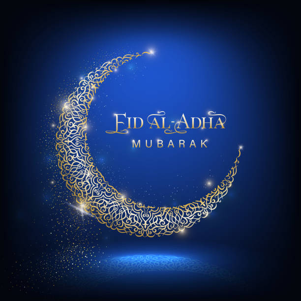 eid al adha mubarak karta z połyskiem księżyca - eid stock illustrations