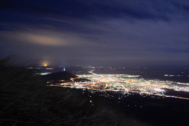 Panorama of the night city. View from the mountain Mashuk. Pyatigorsk, Russia