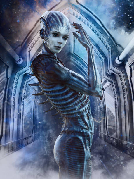 istock Alien girl with spikes on her back 1159537153