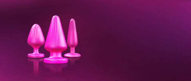 다른 bdsm 장난감 - 딜도, 전립선 마사지기, 진동기, 항문 플러그 및 분홍색 배경에 다른 사람. 텍스트에 빈 공간이 있습니다. 3d 일러스트레이션. - group sex 뉴스 사진 이미지