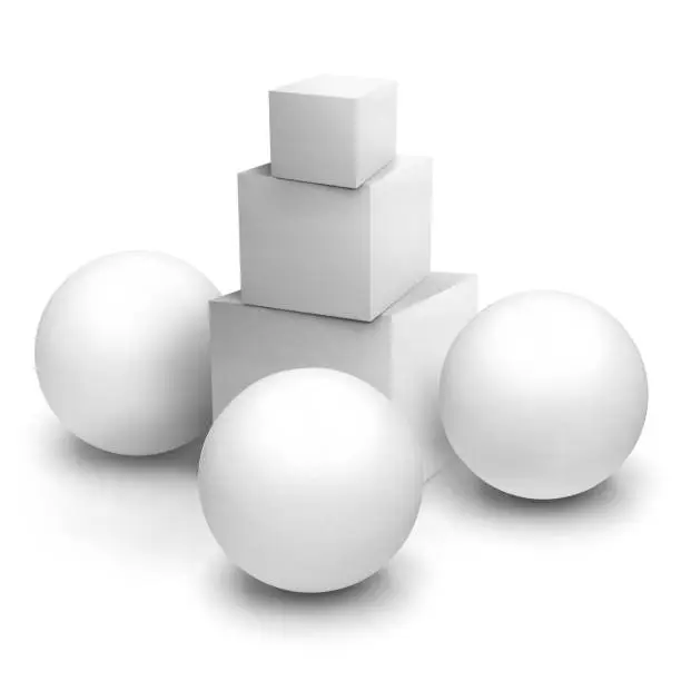 White cube and sphere Isolated objects on a white background. 3D rendering.
