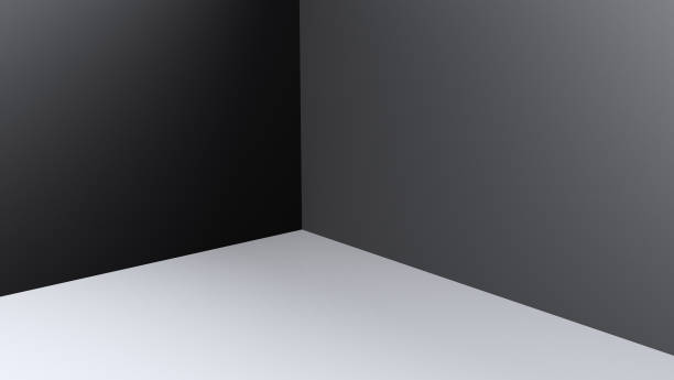 istock Empty corner with black walls and white floor. Empty room studio gradient used for background and display your product. 3d illustration 1159537903