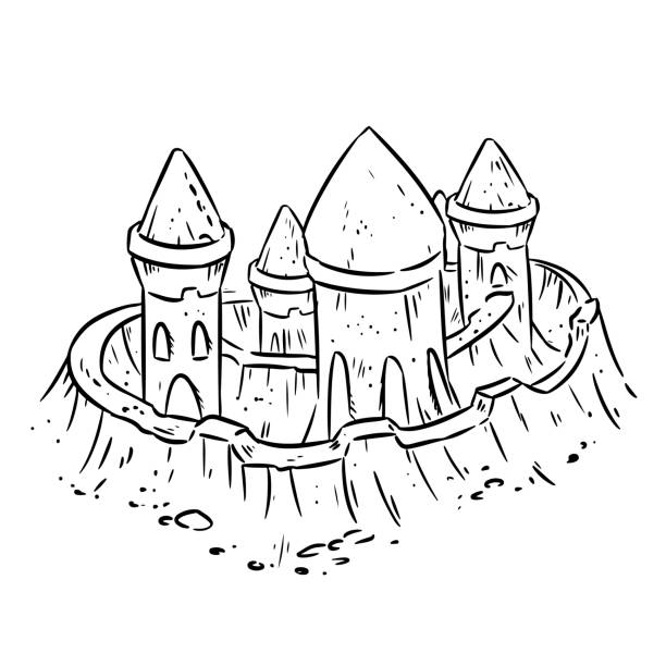 Cartoon Lineart Hand Drawn Sand Castle Fort Or Fortress With Towers Cute  Isolated Sketch Stock Illustration - Download Image Now - iStock
