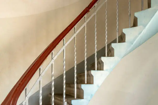 Denmark, Jutland, Ringkøbing Fjord, Lyngvig lighthouse at Hvide Sande. Staircase