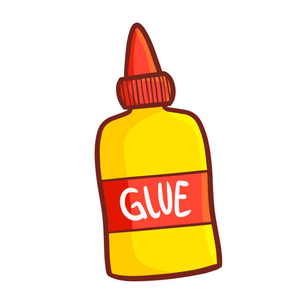 ilustraciones, imágenes clip art, dibujos animados e iconos de stock de pegamento amarillo rojo en pequeño envase de botella de plástico - glue bottle isolated art and craft