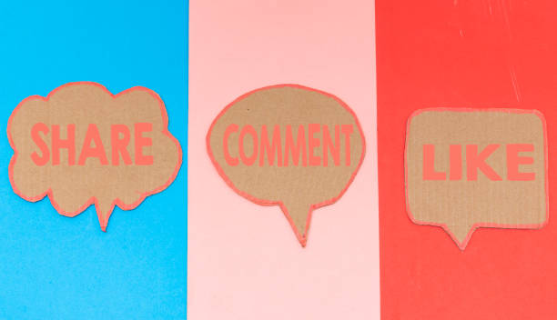 Share Like Follow. Word on chat bubbles. Social Media Concept