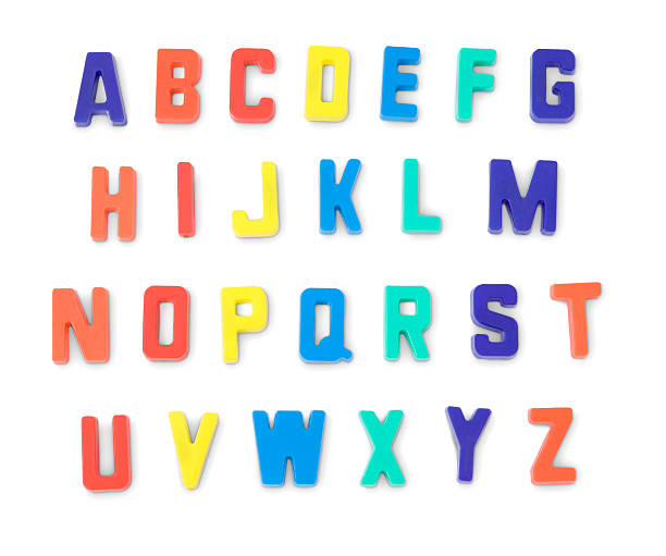 Colorful capital English letters on white background Detailed plastic letters on a pure white background. Shadows have been modified so they will remain even when rearranged into copy. magnetic letter stock pictures, royalty-free photos & images