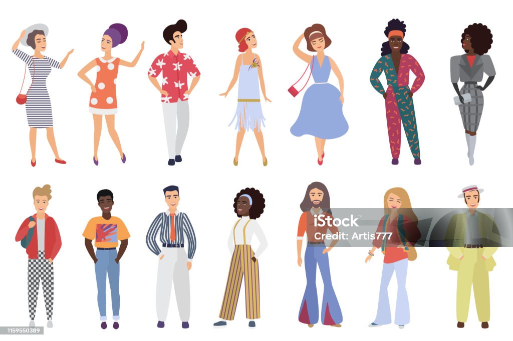 Set Of Young Men And Women Wearing Retro Disco Party Clothes In 60S 70S 80S  Style Isolated On White Background Vector Illustration Stock Illustration -  Download Image Now - Istock
