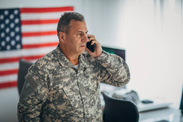 istock An American soldier is in the office 1159553590