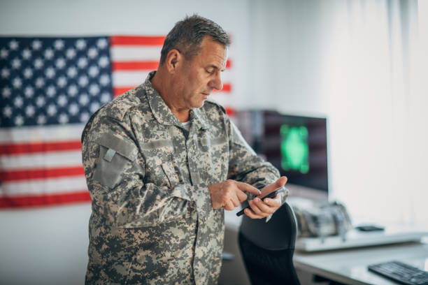 istock An American soldier is in the office 1159553683