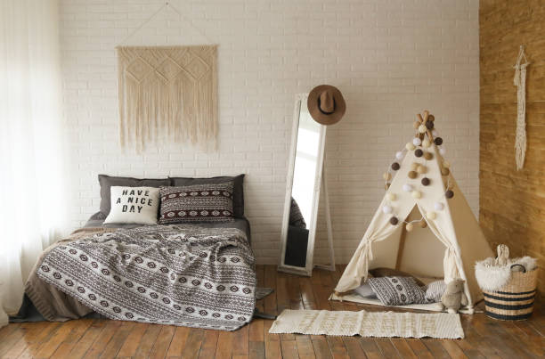istock bedroom interior style boho bed wigwam childrens room 1159553819