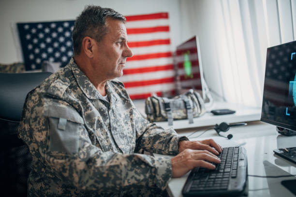 istock An American soldier is in the office 1159553861