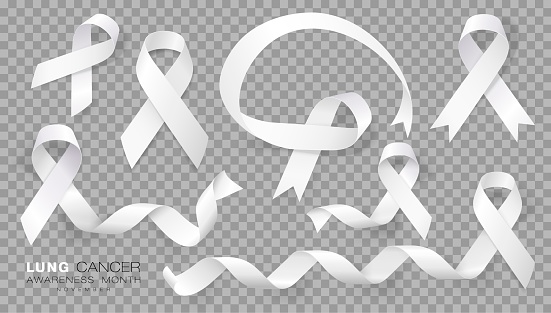 Lung Cancer Awareness Month. White Color Ribbon Isolated On Transparent Background. Vector Design Template For Poster. Illustration.