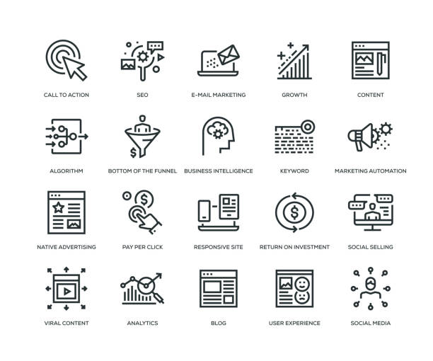 Inbound Marketing Icons - Line Series Inbound Marketing, Digital Marketing, SEO, Marketing Icons - Line Series customized data stock illustrations