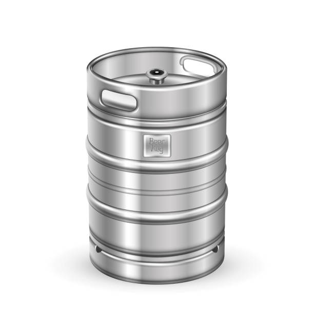 Classic Stainless Steel Beer Keg Barrel Vector Classic Stainless Steel Beer Keg Barrel Vector. Blank Standard Aluminum Sealed Keg With Special Valve Fitting For Alcoholic Brewing Drink Production. Pub Container Realistic 3d Illustration keg stock illustrations