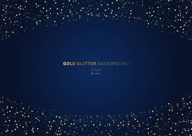 ゴールドキラキラは、あなたのテキストのためのスペースと暗い青の背景にお祝いの円。 - defocused blue illuminated backgrounds点のイラスト素材／クリップアート素材／マンガ素材／アイコン素材