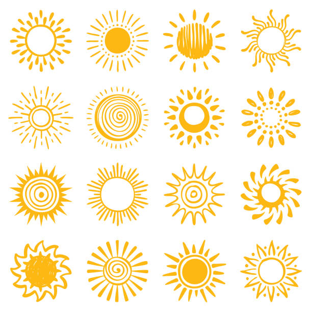 Set of hand drawn sun icons Sun, vector design elements. Hand drawn icons set on a white background. sun clipart stock illustrations