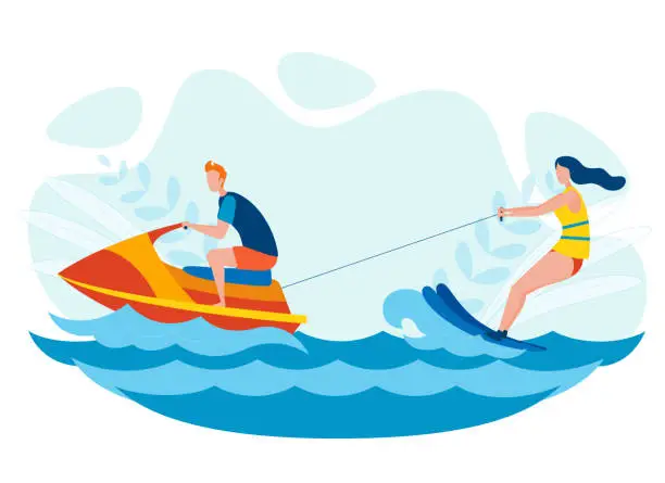 Vector illustration of Water Skiing Entertainment Vector Illustration