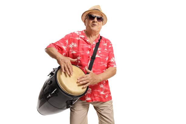 istock Mature man playing a conga drum and singing 1159567578