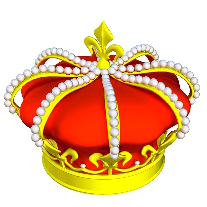 Gold Royal Crown with Jewels isolated on white background. 3D render