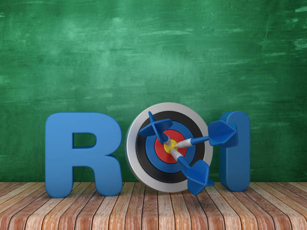 istock 3D Word ROI with Target on Chalkboard Background - 3D Rendering 1159568868