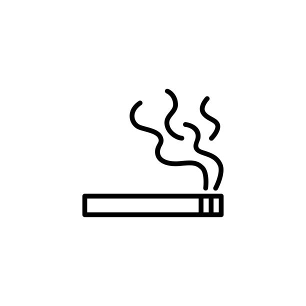 ilustraciones, imágenes clip art, dibujos animados e iconos de stock de icono simple de la línea de cigarrillos en vector de estilo plano. ilustración vectorial de icono negro - cigarrillo