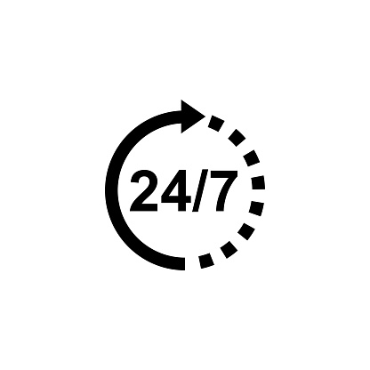 Support 24/7 Icon In Flat Style Vector For Apps, UI, Websites. Black Icon Vector Illustration.