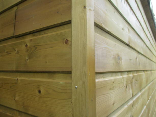 istock Wooden cabin Structure built of fir 1159574903