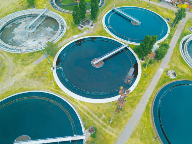 istock Modern sewage treatment plant, aerial view from drone 1159576882