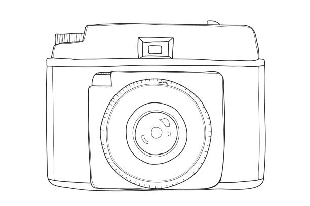 istock VINTAGE CAMERA hand drawn vector cut line art painting illustration 1159578270