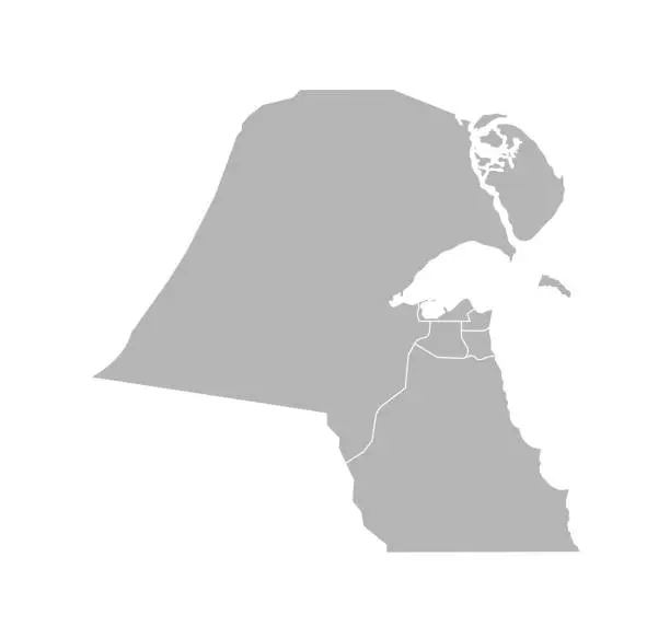 Vector illustration of Vector isolated illustration of simplified administrative map of Kuwait. Borders of the governorate (regions). Grey silhouettes. White outline