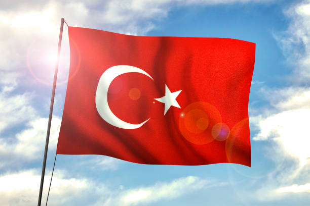 drapeau turc ondulant avec le vent sur le ciel bleu - clear sky flash photos et images de collection
