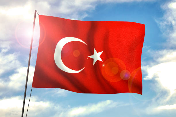 istock Turkish Flag Waving With Wind On Blue Sky 1159580434