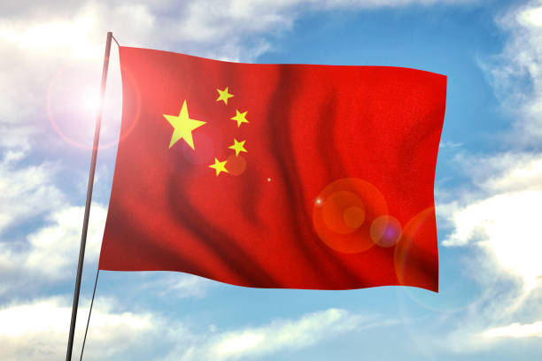 China flag waving over blue sky - country in Asia