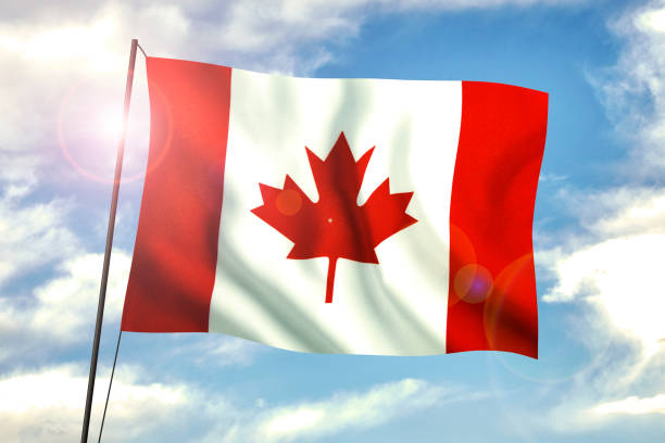 istock Canadian Flag Waving With Wind On Blue Sky 1159581660