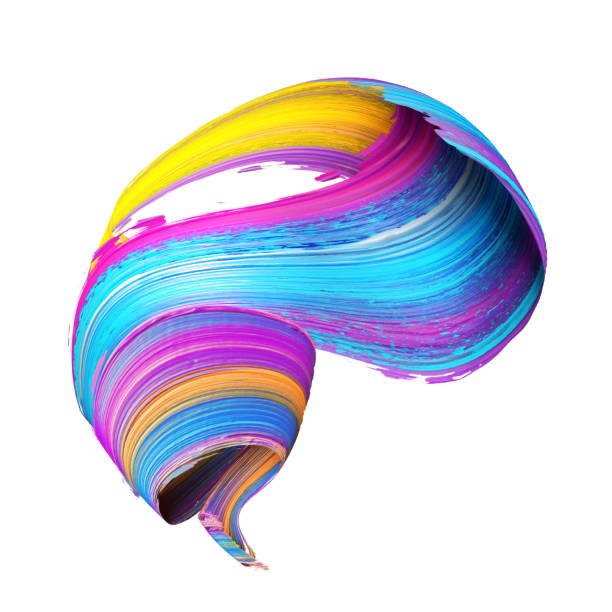 3d render, abstract brush stroke, paint splash, splatter, colorful curl, artistic spiral, vivid ribbon - spiral circle paint splashing imagens e fotografias de stock