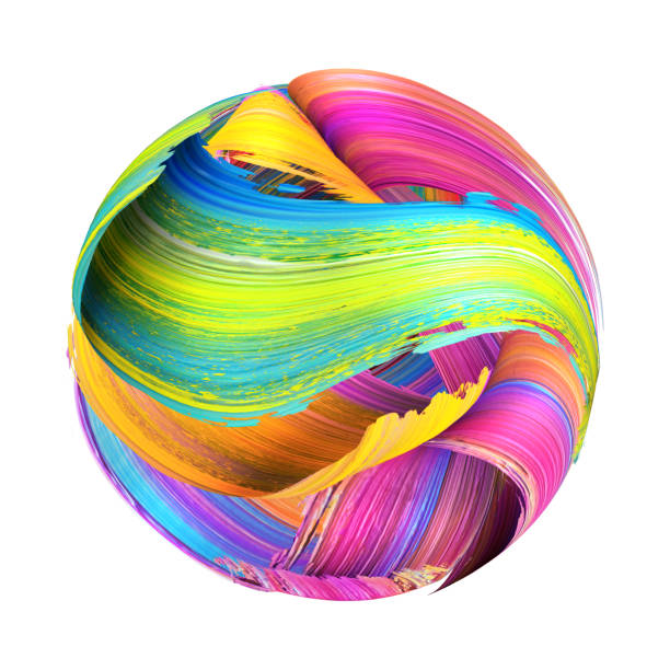 3d render, round shape made of abstract brush strokes, paint splash, splatter, colorful curl, artistic spiral, vivid ribbon - spiral circle paint splashing imagens e fotografias de stock