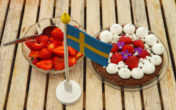 istock Delicious strawberry cake on wooden background. 1159582800