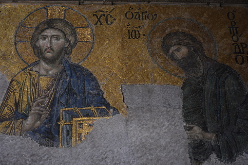 Istanbul, Turkey - April, 26, 2019: interior view of Hagia Sophia in Istanbul