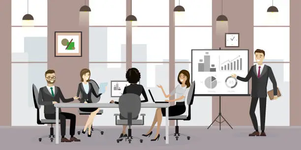 Vector illustration of modern office interior,business meeting or presentation