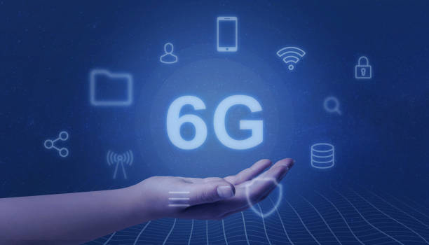 istock 6G netork levitate in woman hand. Speed mobile network concept. 1159588926
