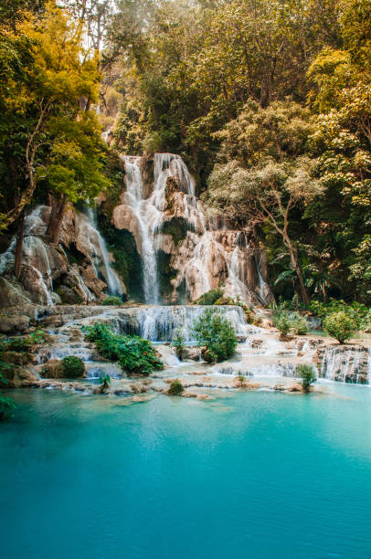 istock Exotic blue pond Kuang Si waterfall among rain forest in Luang Prabang 1159591976