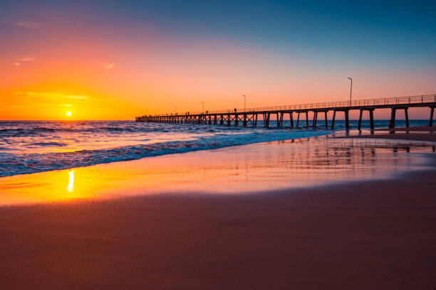 istock Port Noarlunga jetty with people at sunset 1159593072