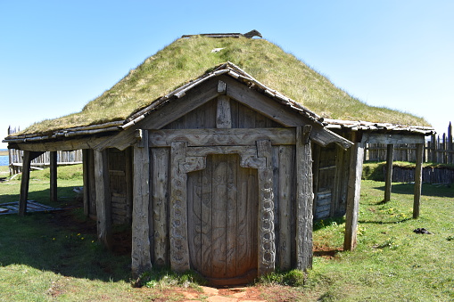 burial ground from the Viking Age or the Middle Ages with tombstones strewn over the field