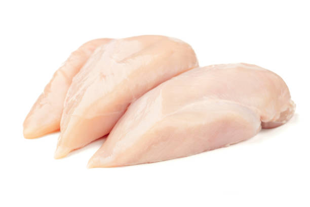 istock Raw chicken breast filets isolated on white background. 1159596762