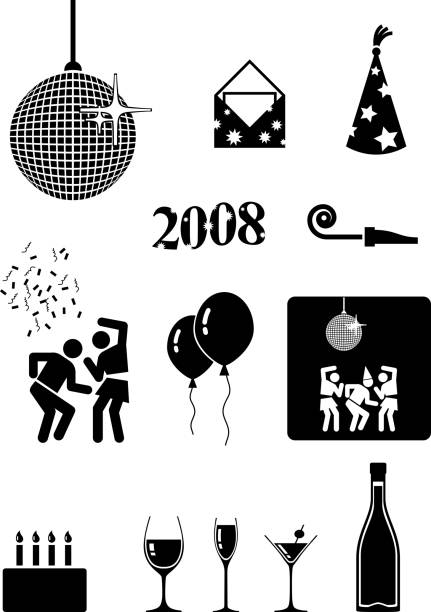 party lizenzfreie vektor icon-set - birthday card birthday new years eve balloon stock-grafiken, -clipart, -cartoons und -symbole