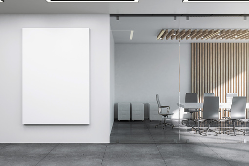 Moderna sala de reuniones con estandarte photo