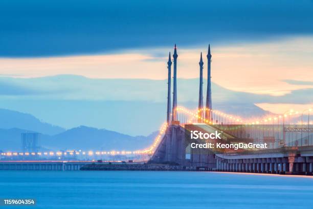 Penang Bridge View During Sunrise Stock Photo - Download Image Now - Penang State, Bridge - Built Structure, Architecture