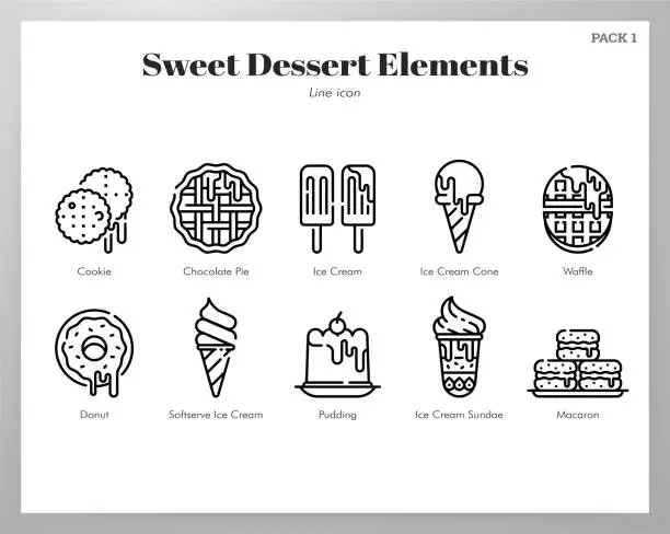 Vector illustration of Sweet dessert elements Line pack