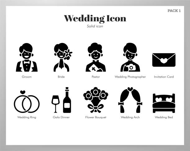Wedding icons Solid pack Wedding vector illustration in solid color design father of the bride attire stock illustrations